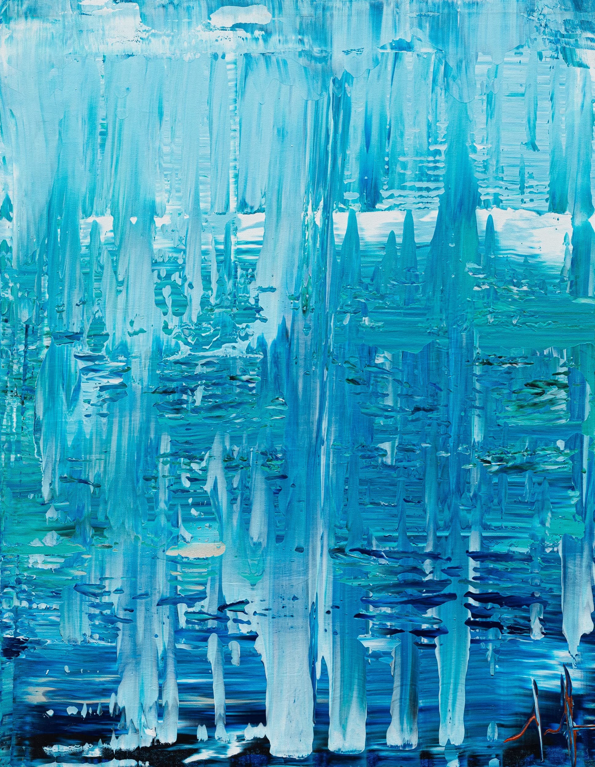 Abstract Blue — original mixed media on canvas by Malu Moreira, 80 × 60 cm (31.5" × 23.6")