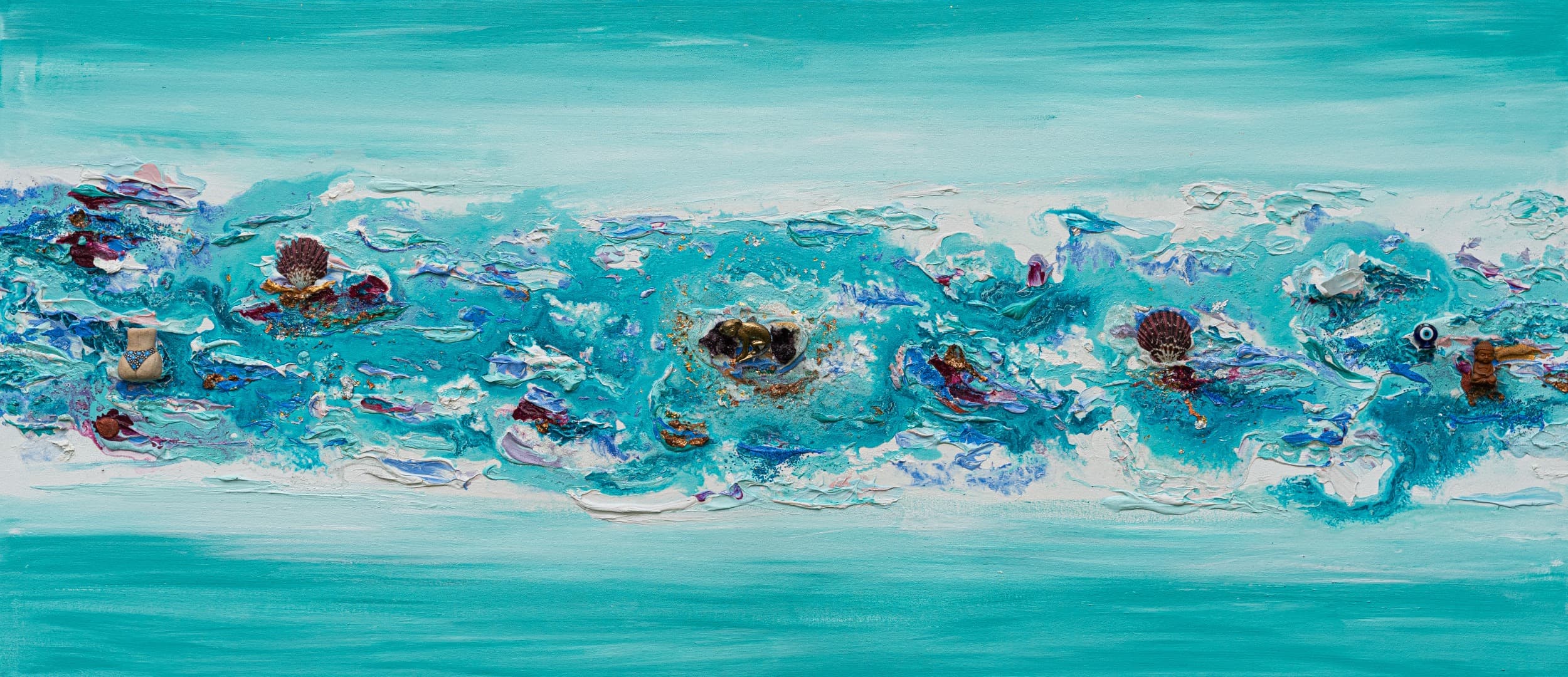 Alegria — original mixed media on canvas, brazillian stones by Malu Moreira, 150 × 66 cm (59.1" × 26")