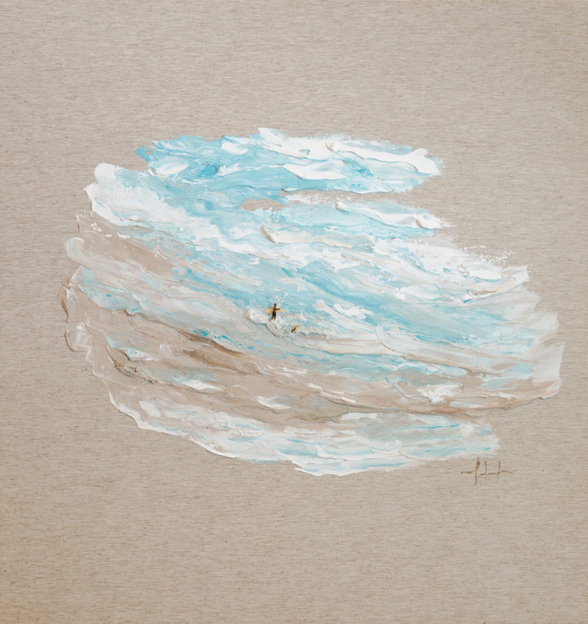 Beach mini human — original mixed media on canvas by Malu Moreira, 90 × 94 cm (35.4" × 37")