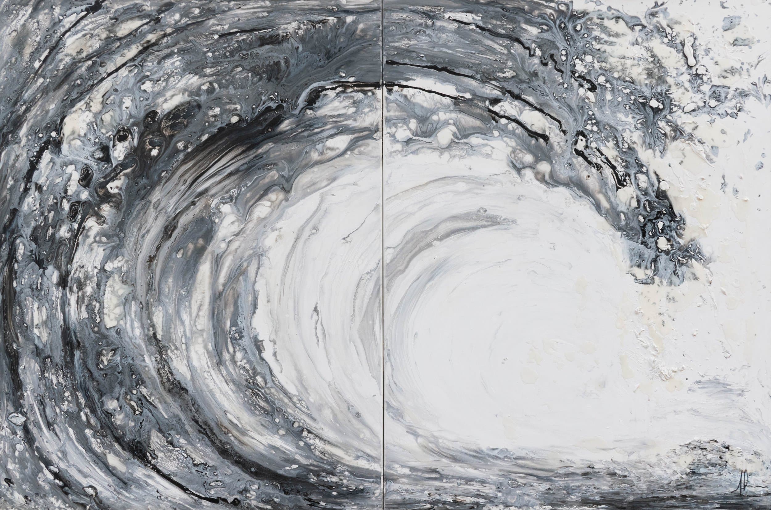 Black Wave — original mixed media on canvas by Malu Moreira, 183 × 122 cm (72" × 48")