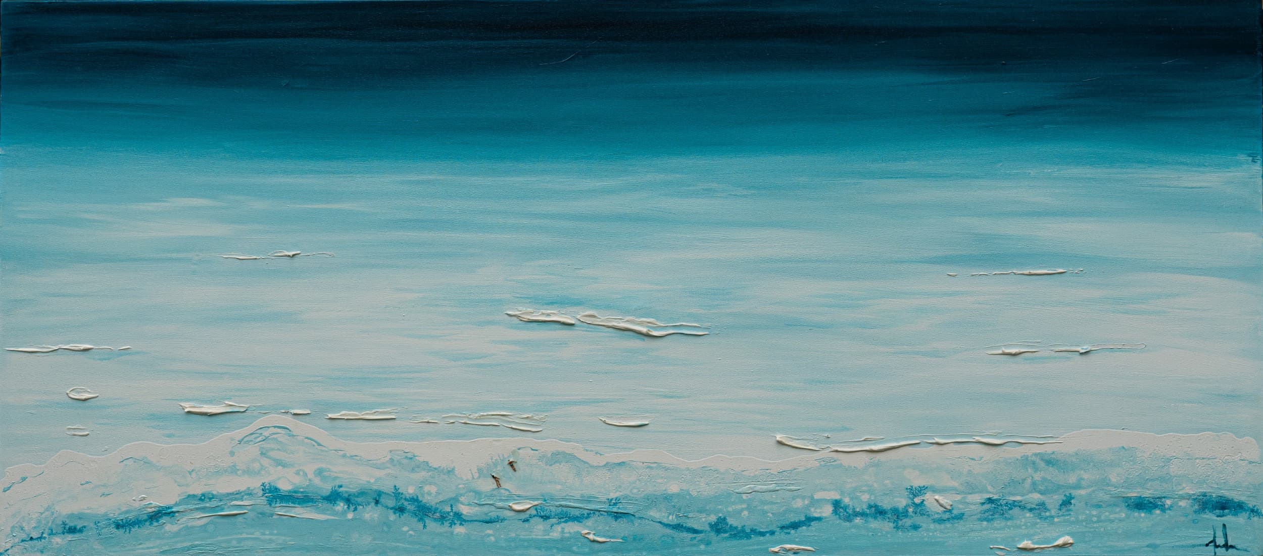 Blue Ocean — original mixed media on canvas by Malu Moreira, 180 × 80 cm (70.9" × 31.5")