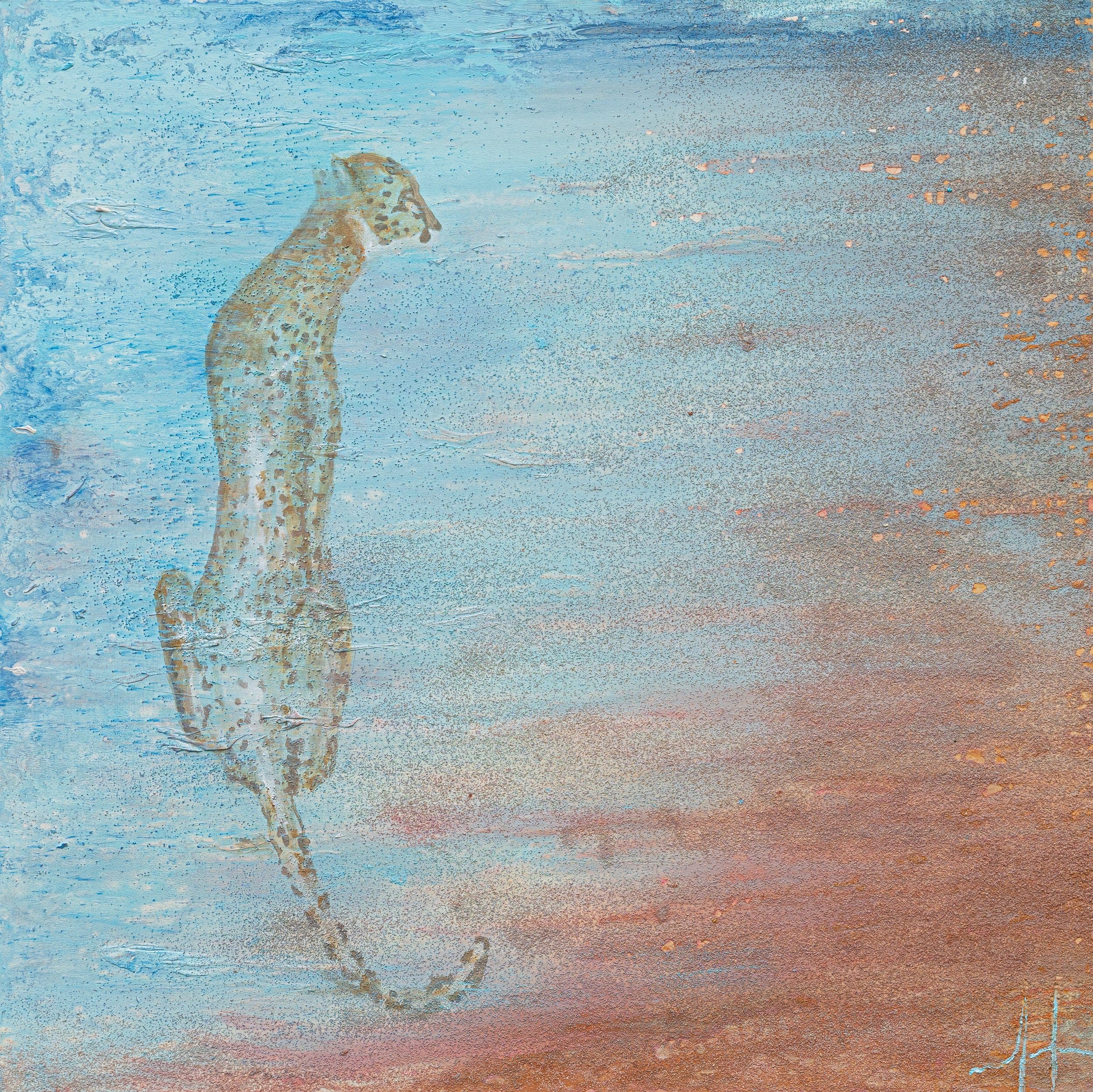 Blue Tiguer — original mixed media on canvas by Malu Moreira, 122 × 122 cm (48" × 48")