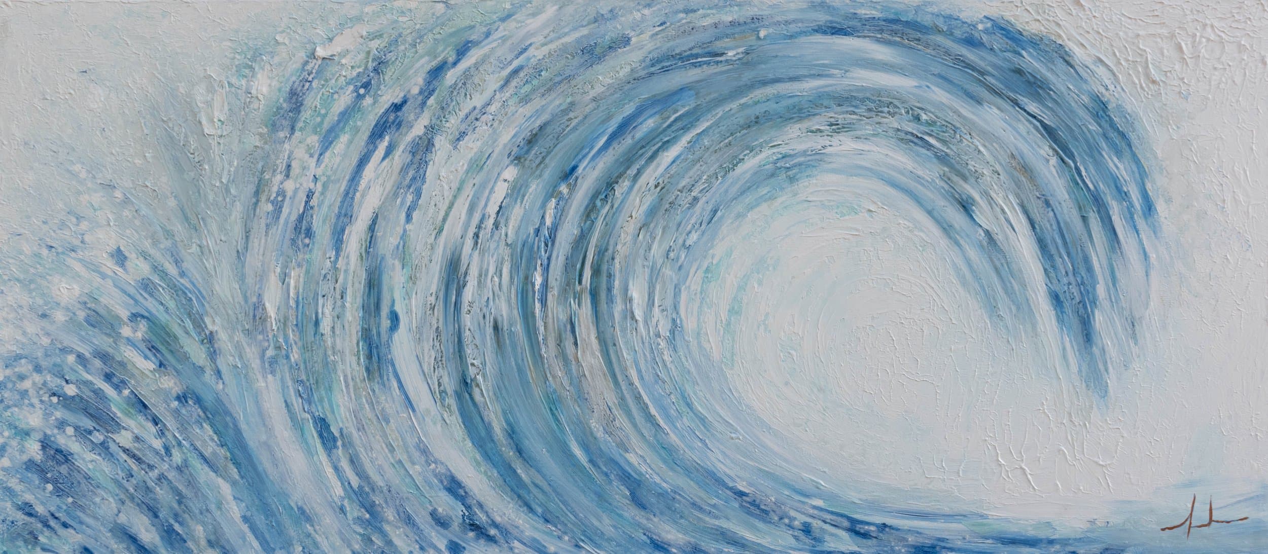 Blue Wave — original mixed media on canvas by Malu Moreira, 180 × 80 cm (70.9" × 31.5")
