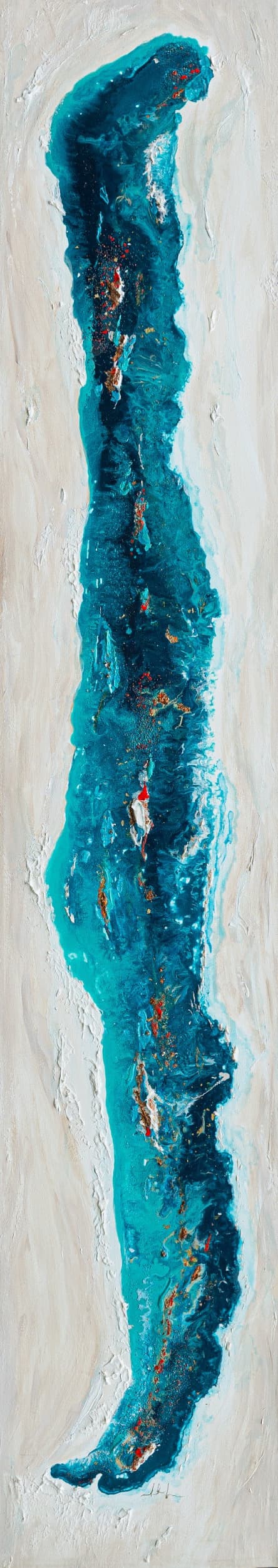 Cascada — original mixed media on canvas by Malu Moreira, 50 × 277 cm (19.7" × 109.1")