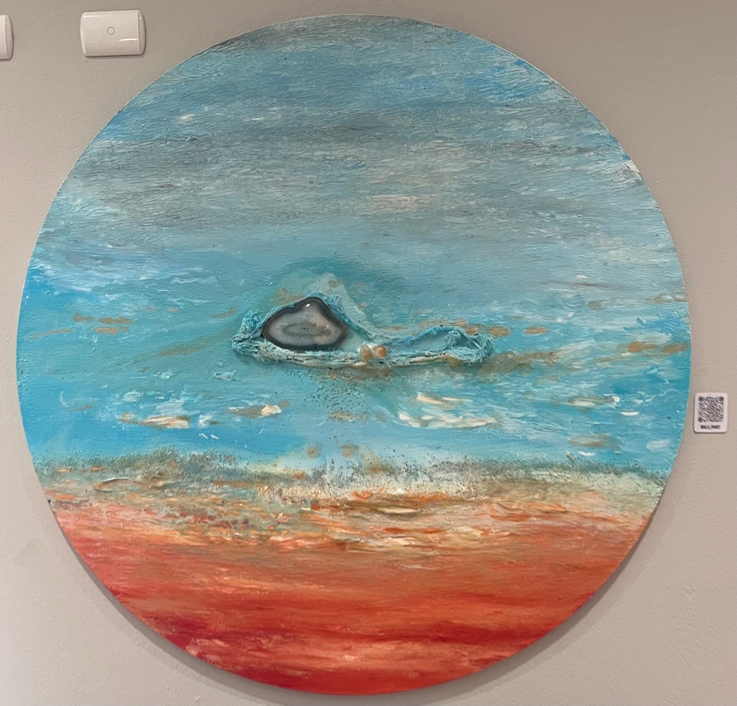 Catalinas — original mixed media on canvas by Malu Moreira, 120 cm diameter (47.2" diameter)
