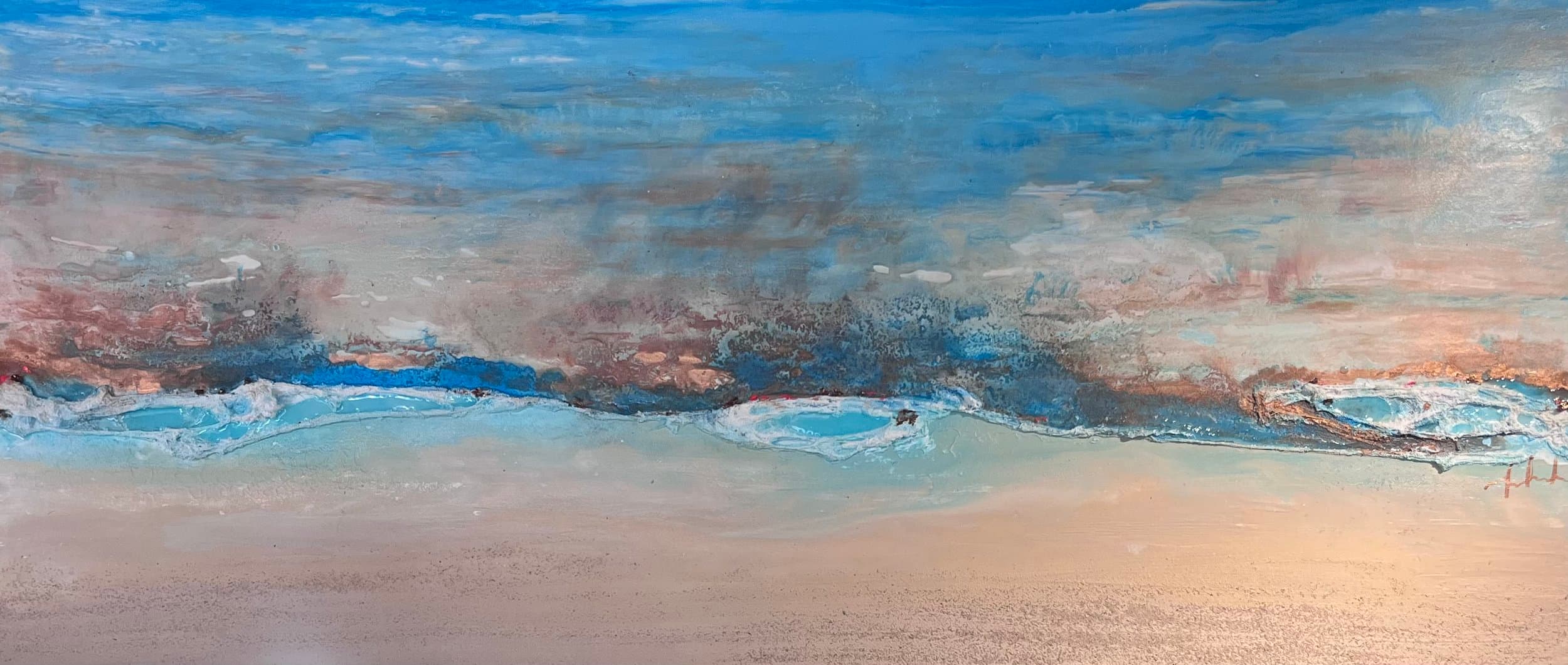 Coastal Drift — original mixed media on canvas by Malu Moreira, 180 × 80 cm (70.9" × 31.5")
