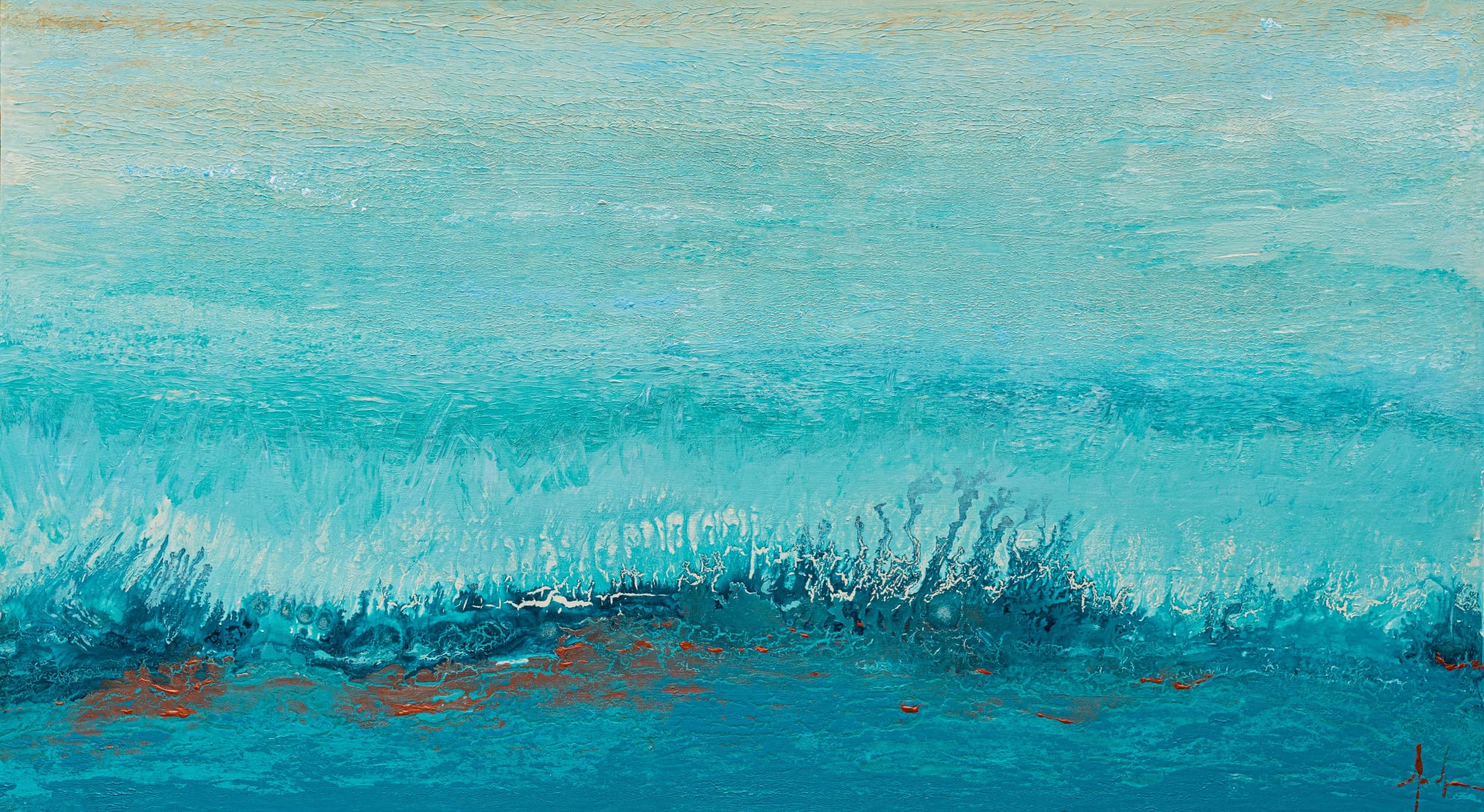 Coral Green — original mixed media on canvas by Malu Moreira, 180 × 100 cm (70.9" × 39.4")