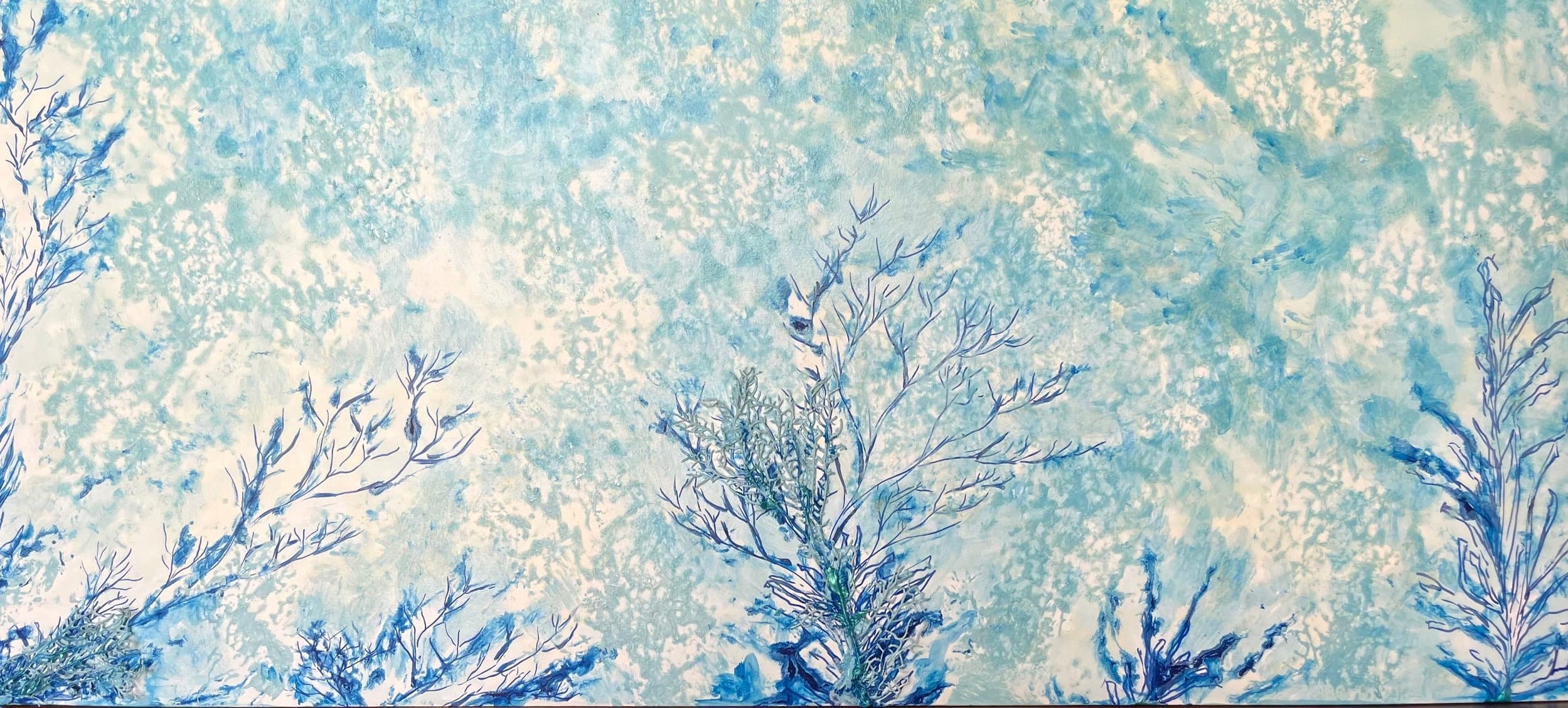Coral Garden 3 — original mixed media on canvas by Malu Moreira, 120 × 66 cm (47.2" × 26")