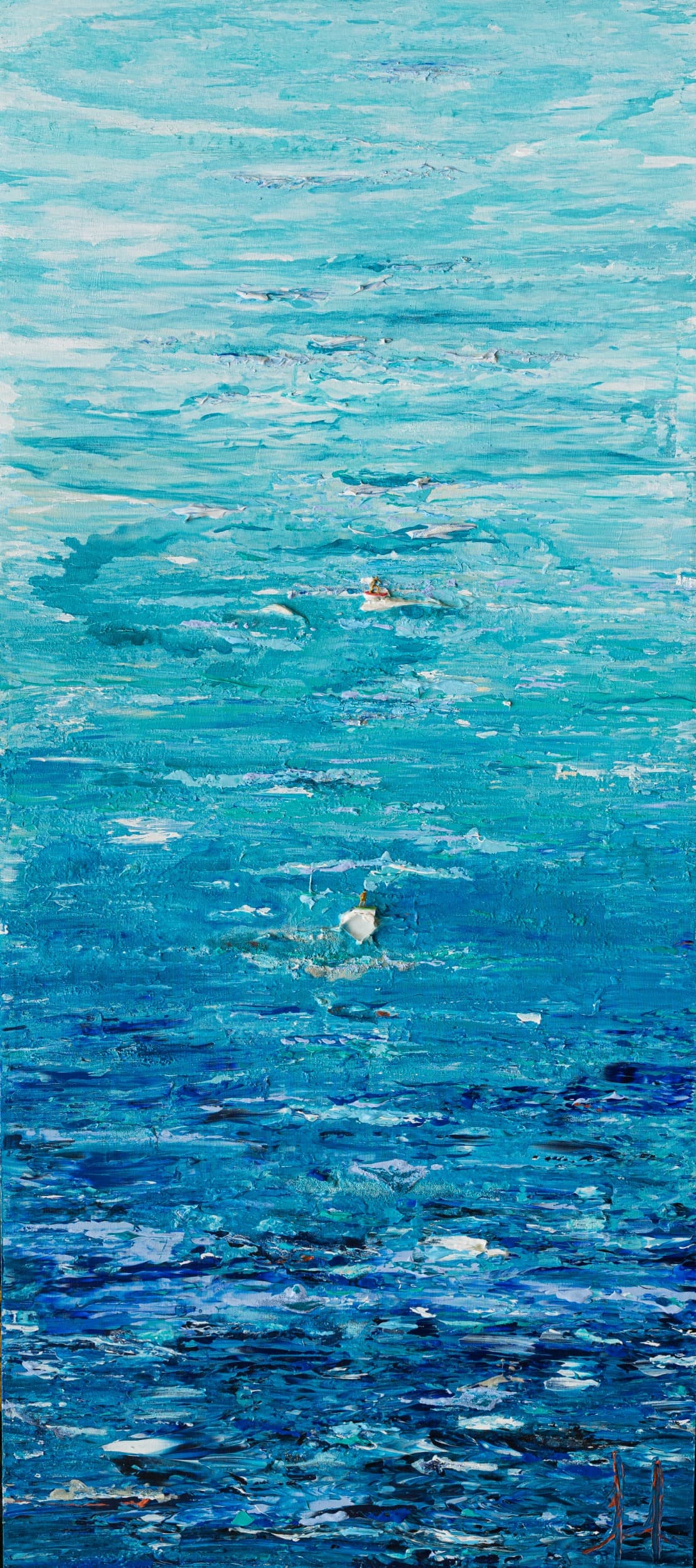 Deep Blue — original mixed media on canvas by Malu Moreira, 180 × 80 cm (70.9" × 31.5")