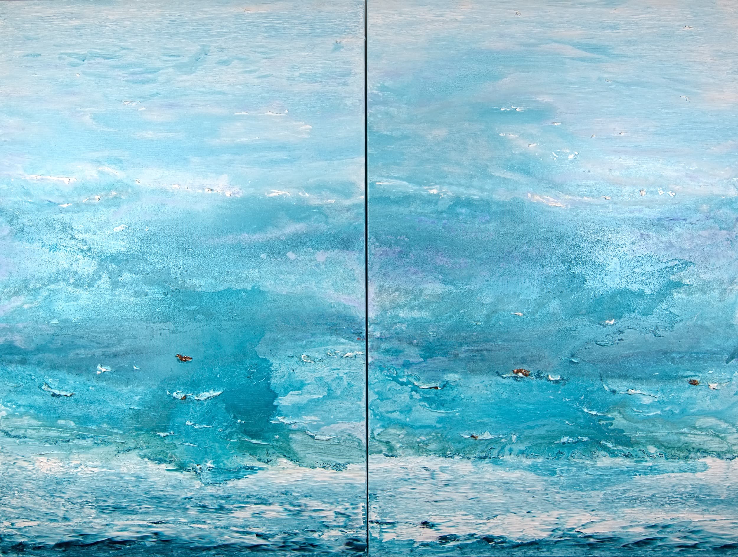 Duo de Mar — original mixed media on canvas, pyrite by Malu Moreira, 203 × 153 cm (79.9" × 60.2")