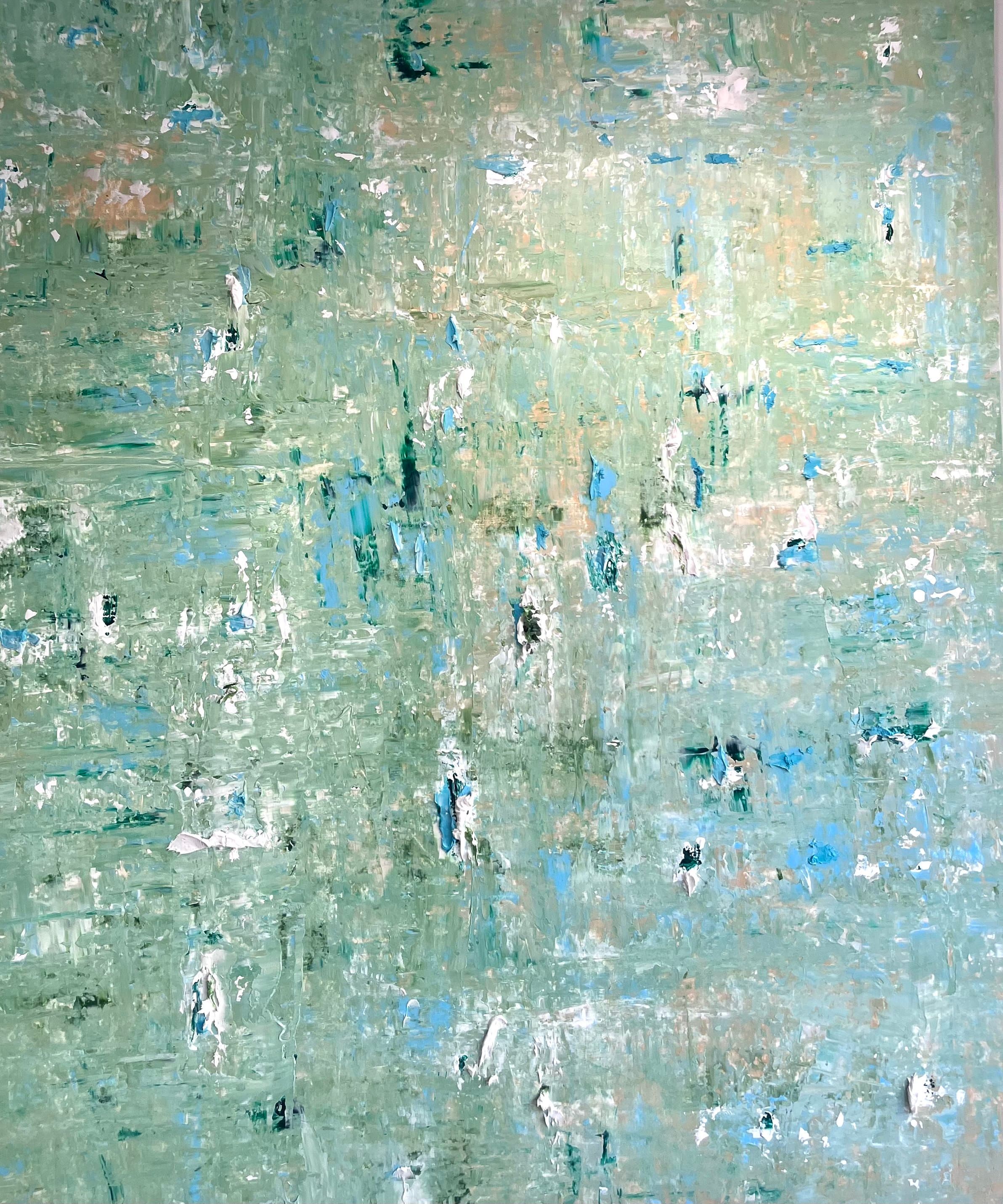 Emerald Current — original mixed media on canvas by Malu Moreira, 150 × 180 cm (59.1" × 70.9")
