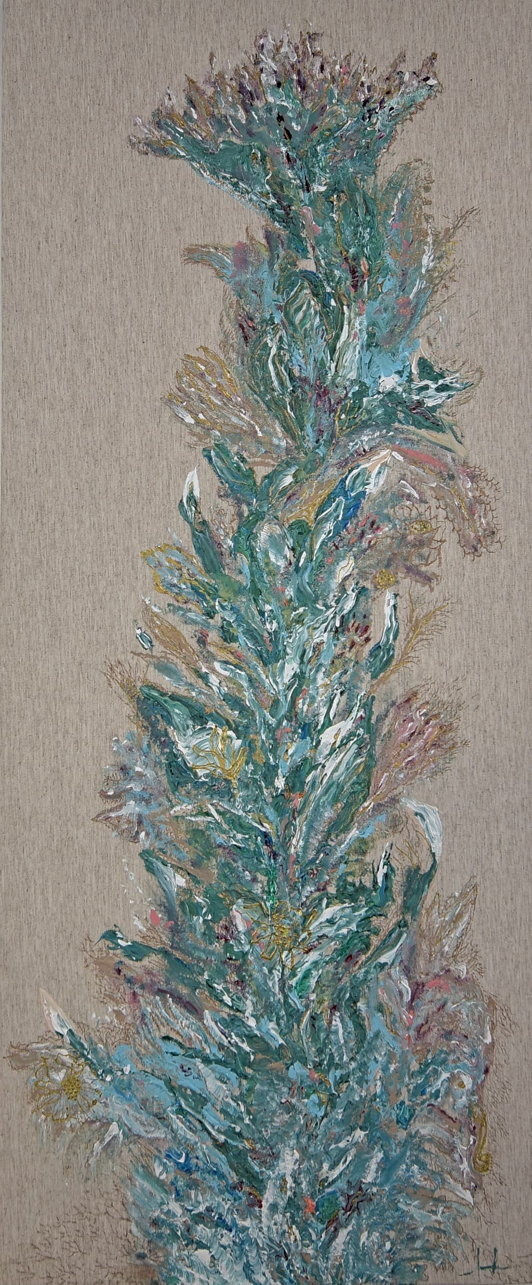 Flores2 — original mixed media on canvas by Malu Moreira, 50 × 120 cm (19.7" × 47.2")