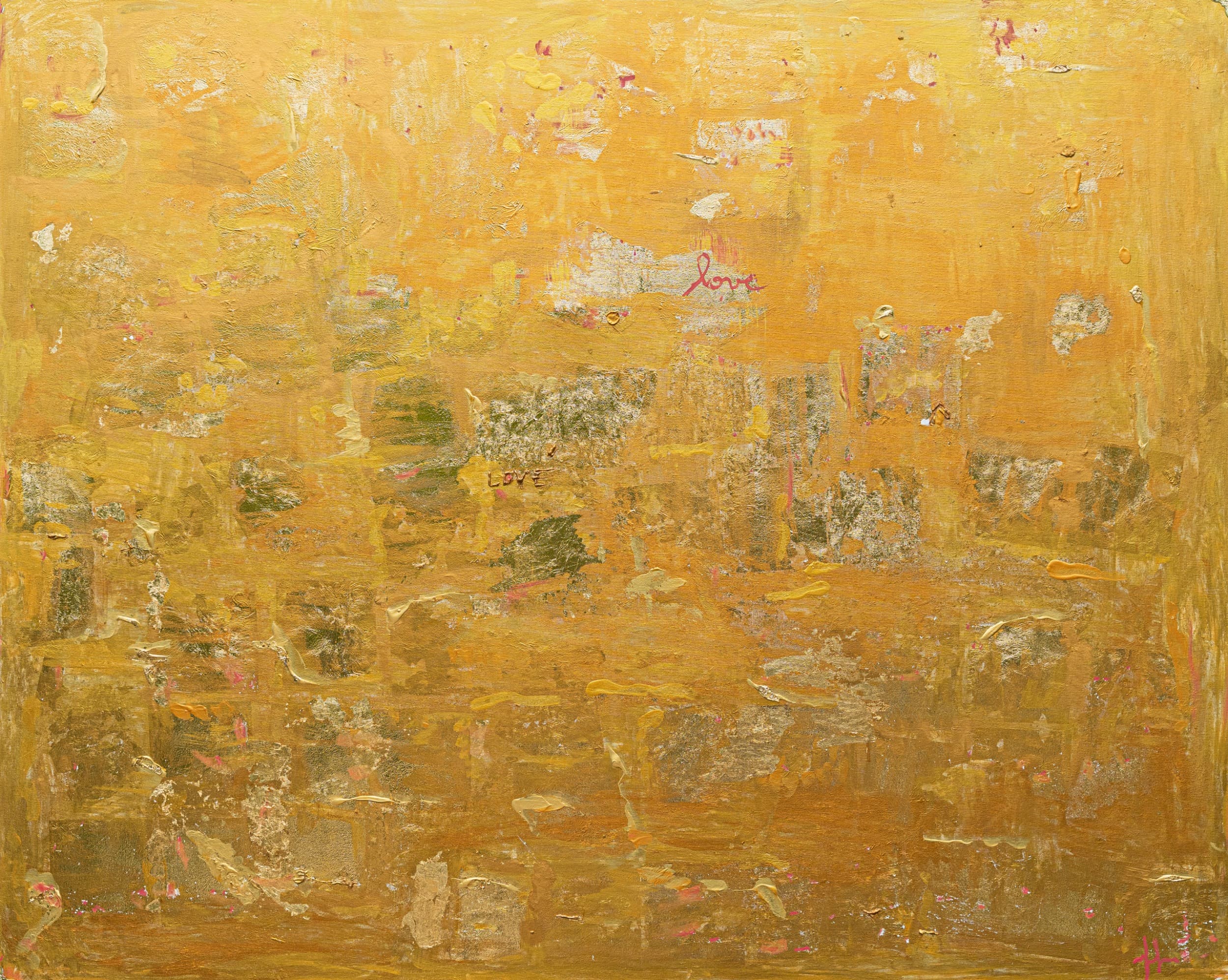 Gold and Love — original mixed media on canvas by Malu Moreira, 132 × 162 cm (52" × 63.8")