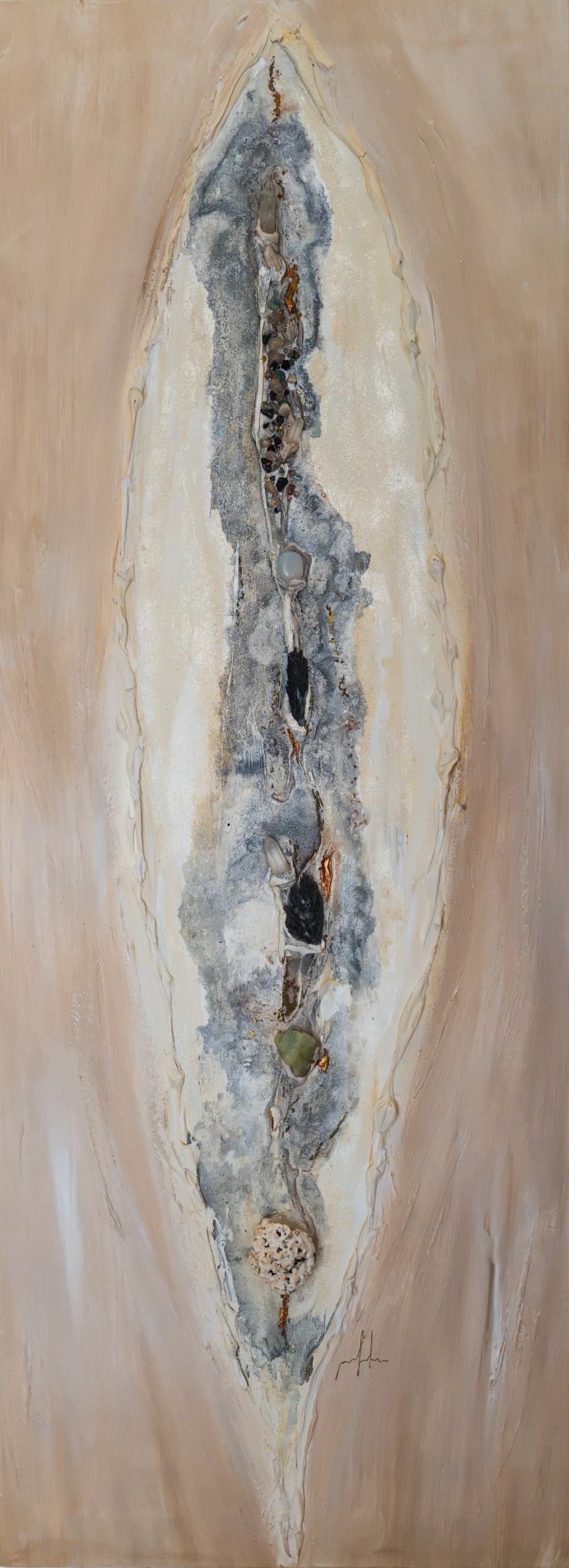 leaves — original mixed media on canvas by Malu Moreira, 47 × 122 cm (18.5" × 48")