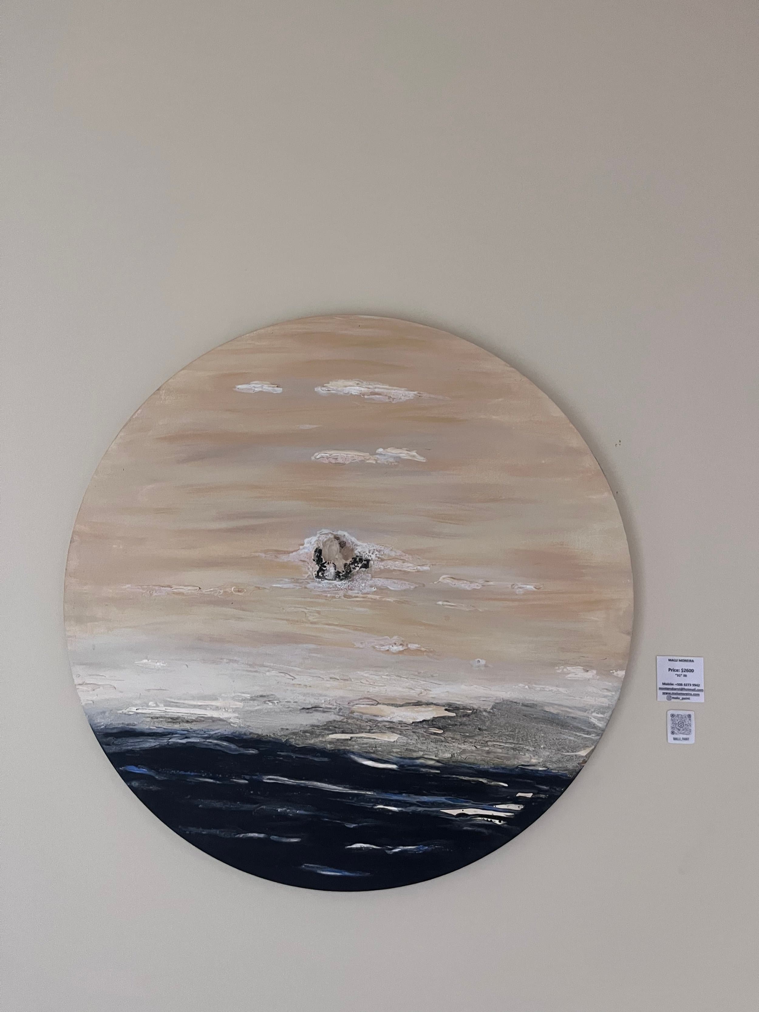 Luna Llena — original mixed media on canvas by Malu Moreira, 80 cm diameter (31.5" diameter)