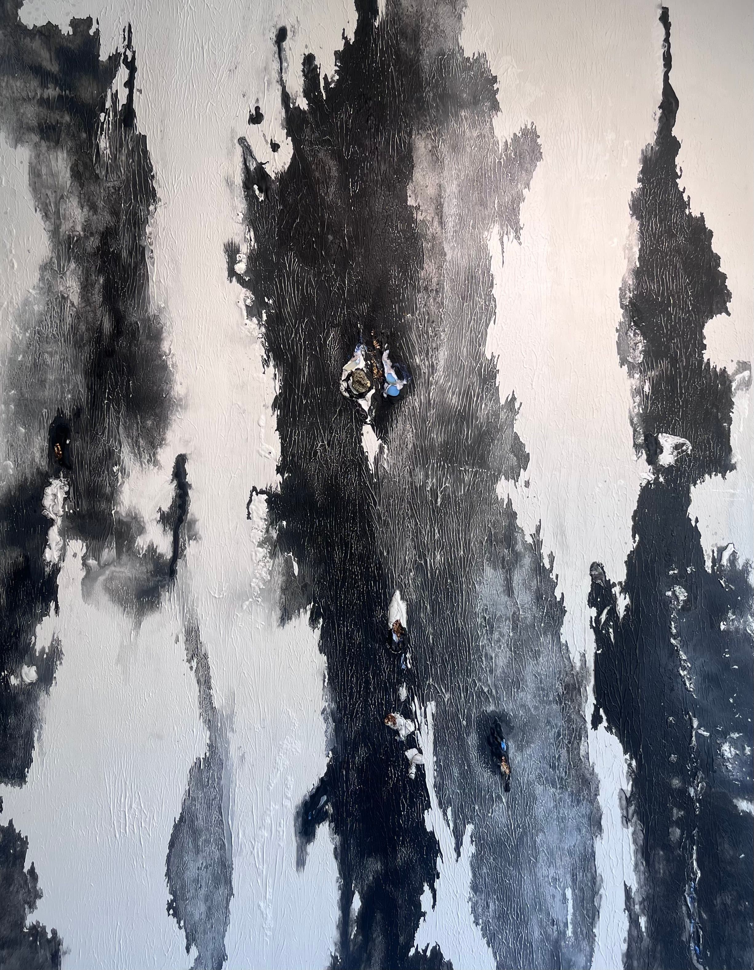Luna — original mixed media on canvas by Malu Moreira, 145 × 187 cm (57.1" × 73.6")