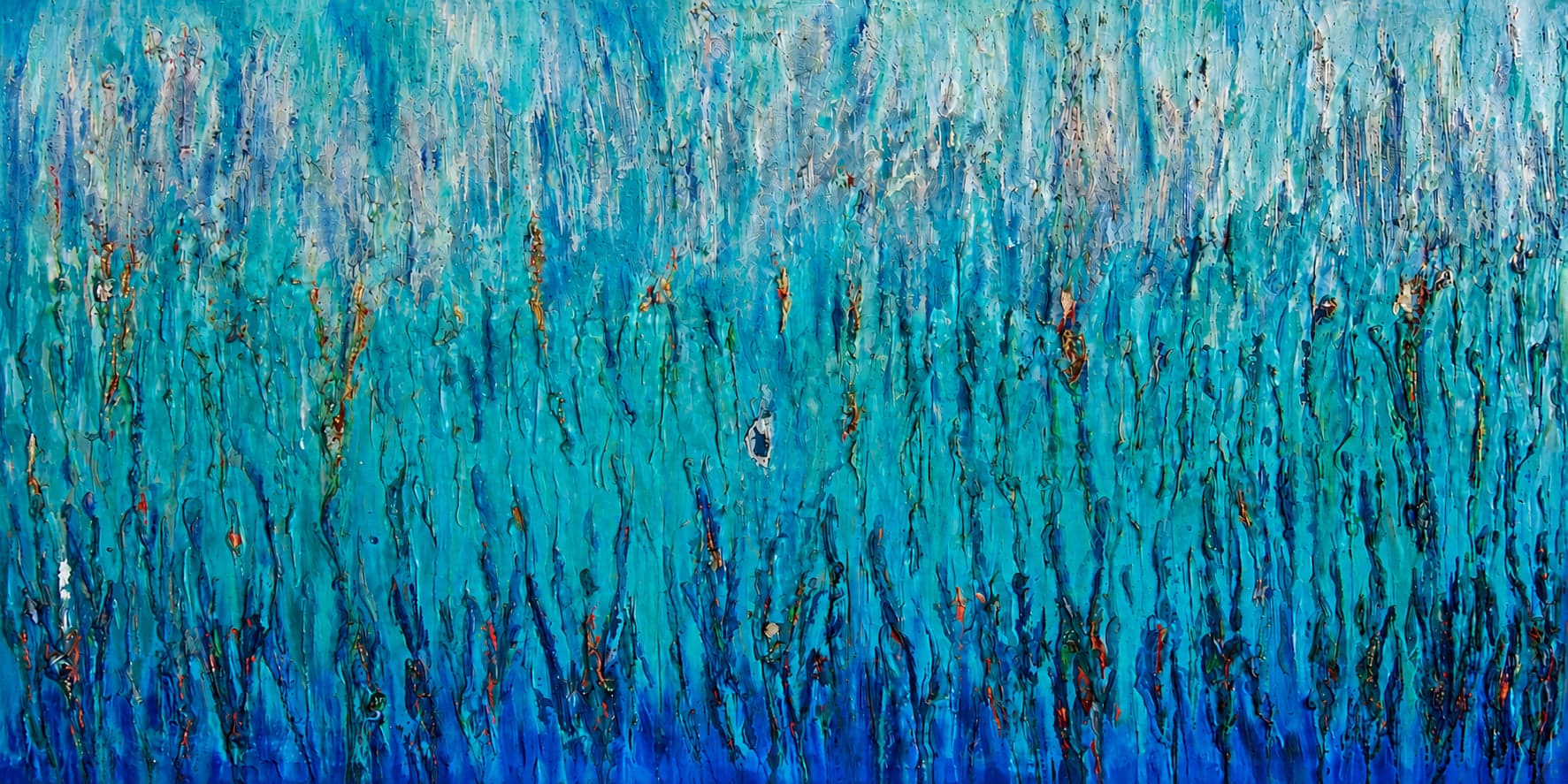 Maldives — original mixed media on canvas by Malu Moreira, 280 × 145 cm (110.2" × 57.1")