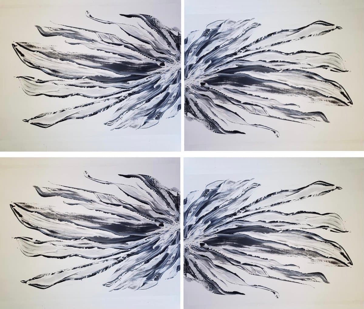 Montage Floral — original mixed media on canvas by Malu Moreira, 4 panels, 160 × 100 cm each (63" × 39.4" each)
