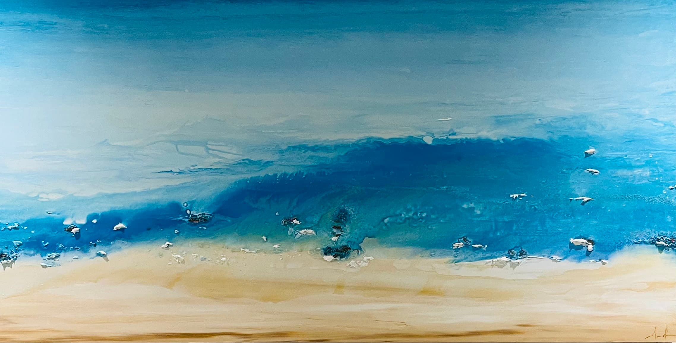 Playa Conchal — original mixed media on canvas by Malu Moreira, 198.4 × 120 cm (78.1" × 47.2")