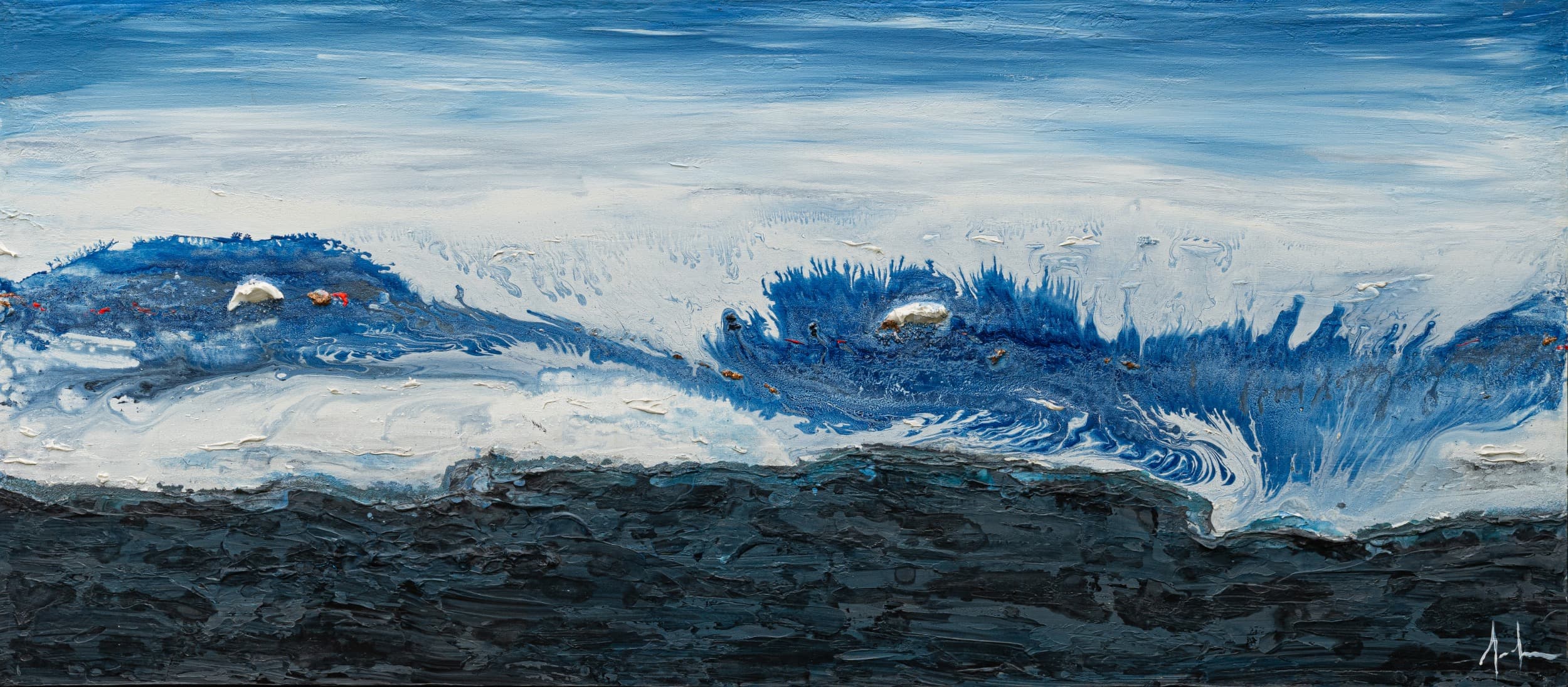 Playa Negra — original mixed media on canvas by Malu Moreira, 180 × 80 cm (70.9" × 31.5")