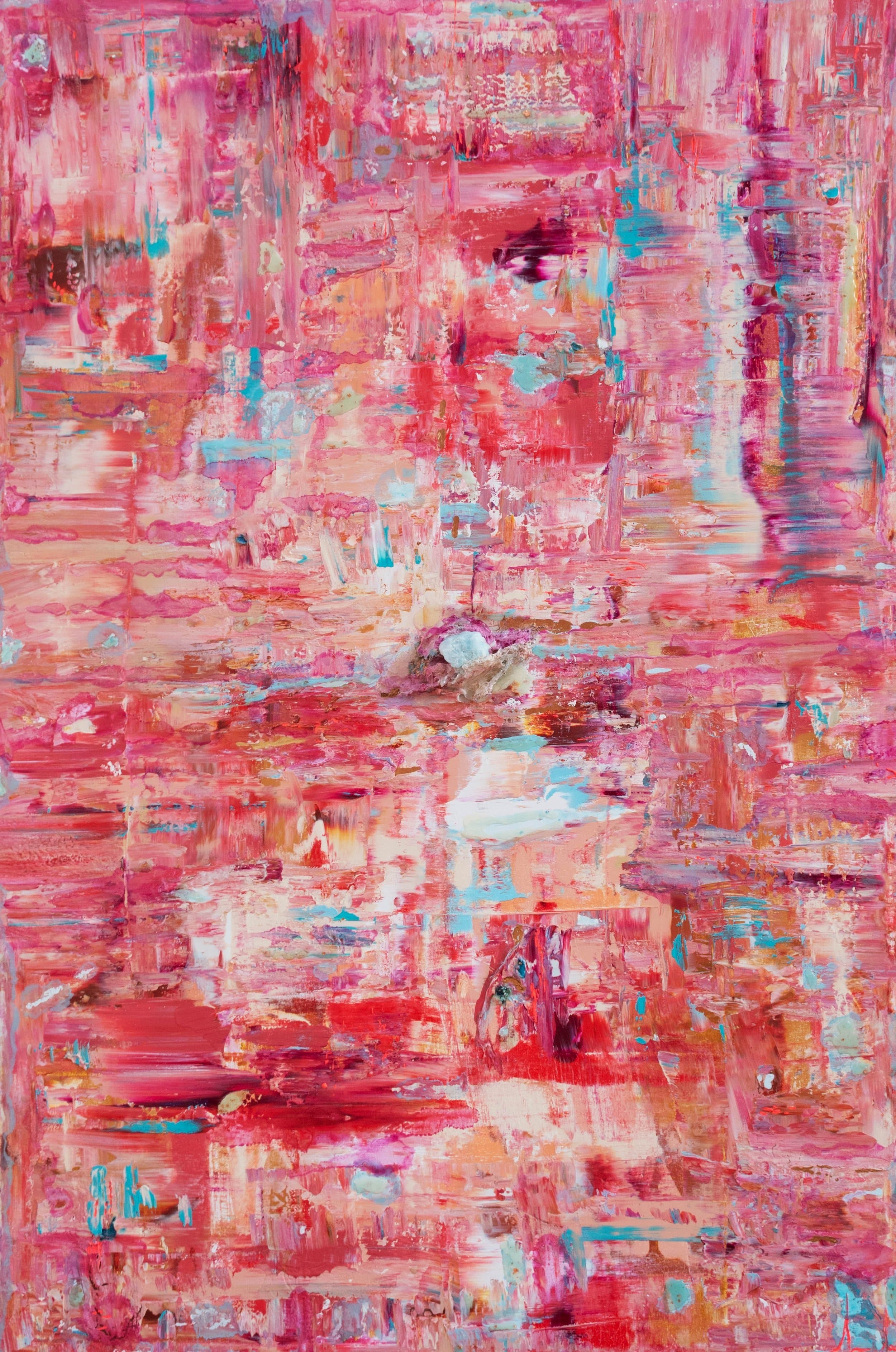 Rosa Cristal — original mixed media on canvas by Malu Moreira, 100 × 150 cm (39.4" × 59.1")