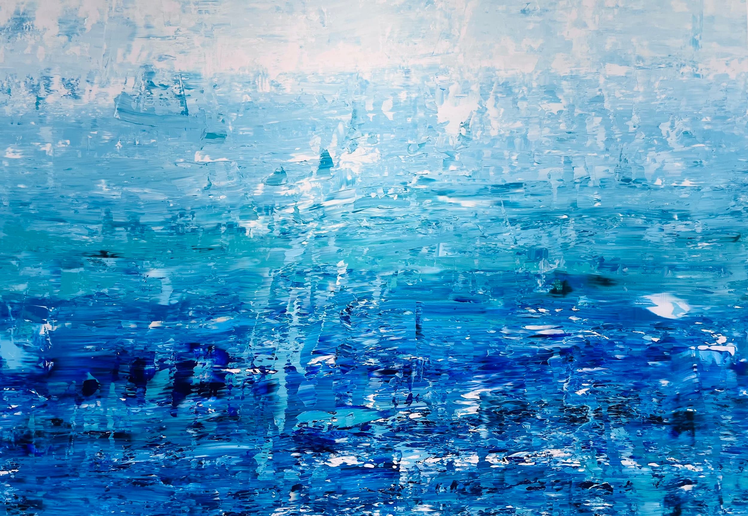 Shoreline Breath — original mixed media on canvas by Malu Moreira, 200 × 140 cm (78.7" × 55.1")