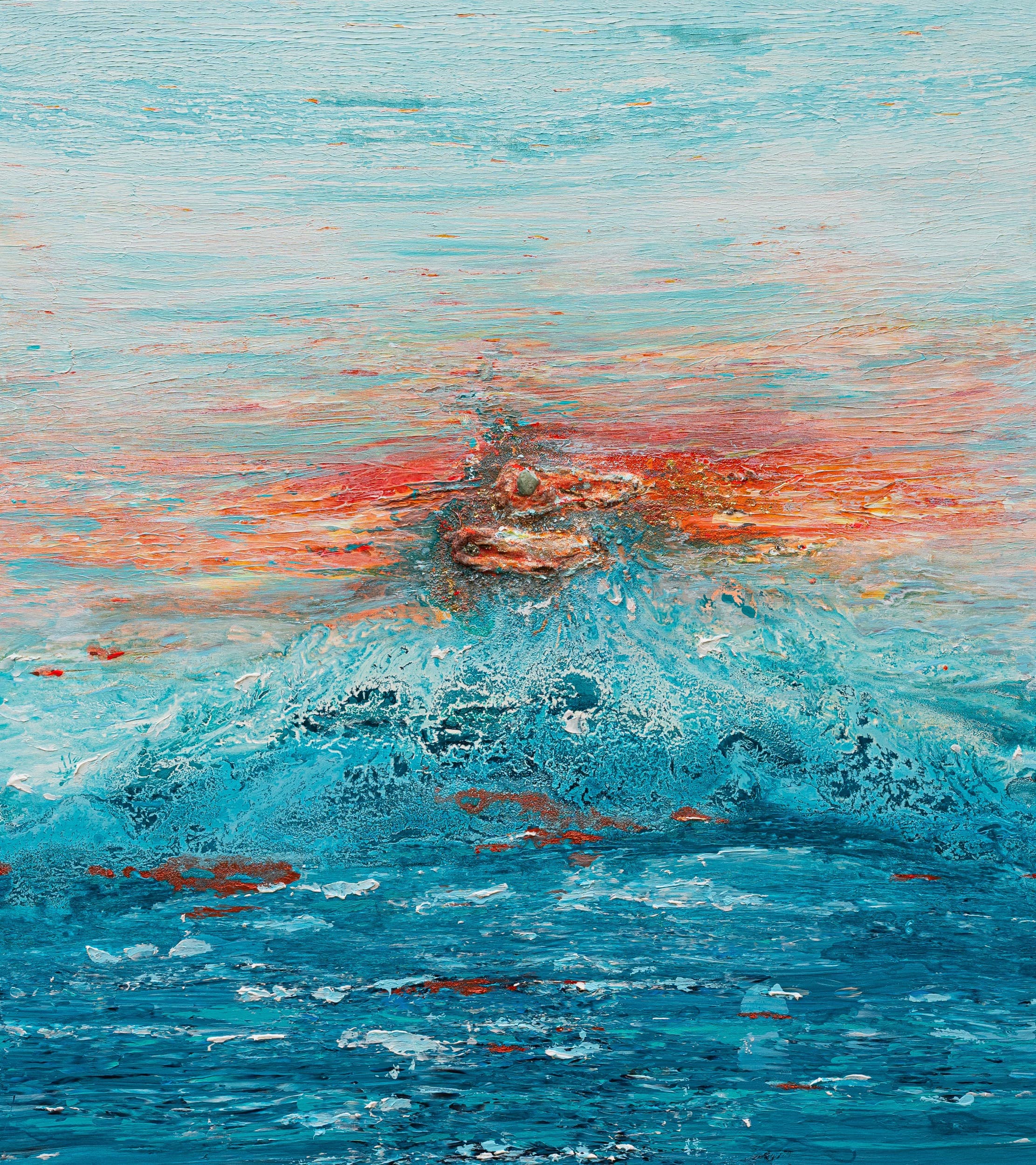 Sunset Avellanas — original mixed media on canvas with brazilian semi-precious stones. by Malu Moreira, 160 × 180 cm (63" × 70.9")