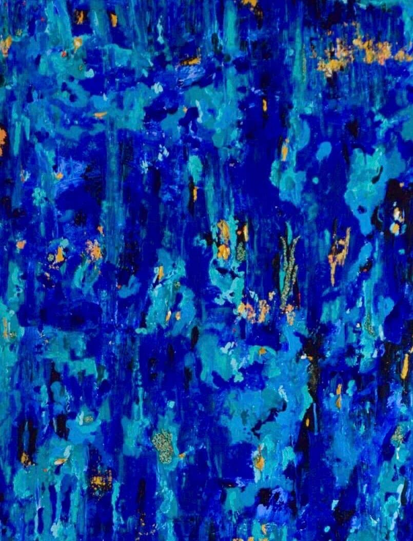 Zona Azul — original mixed media on canvas by Malu Moreira, 140 × 160 cm (55.1" × 63")