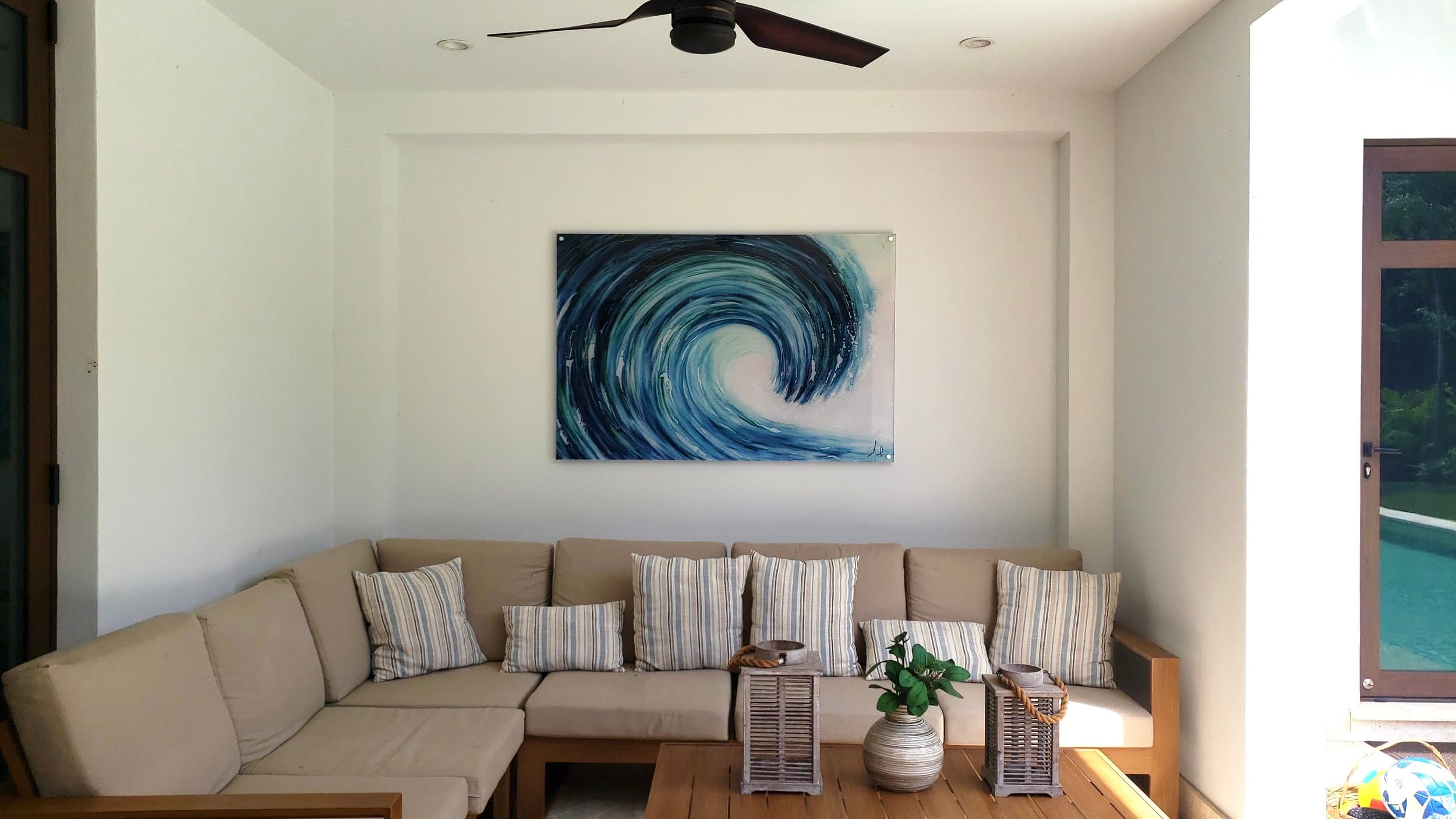 An original painting by Malu Moreira installed in a home — collected work 37, Guanacaste, Costa Rica