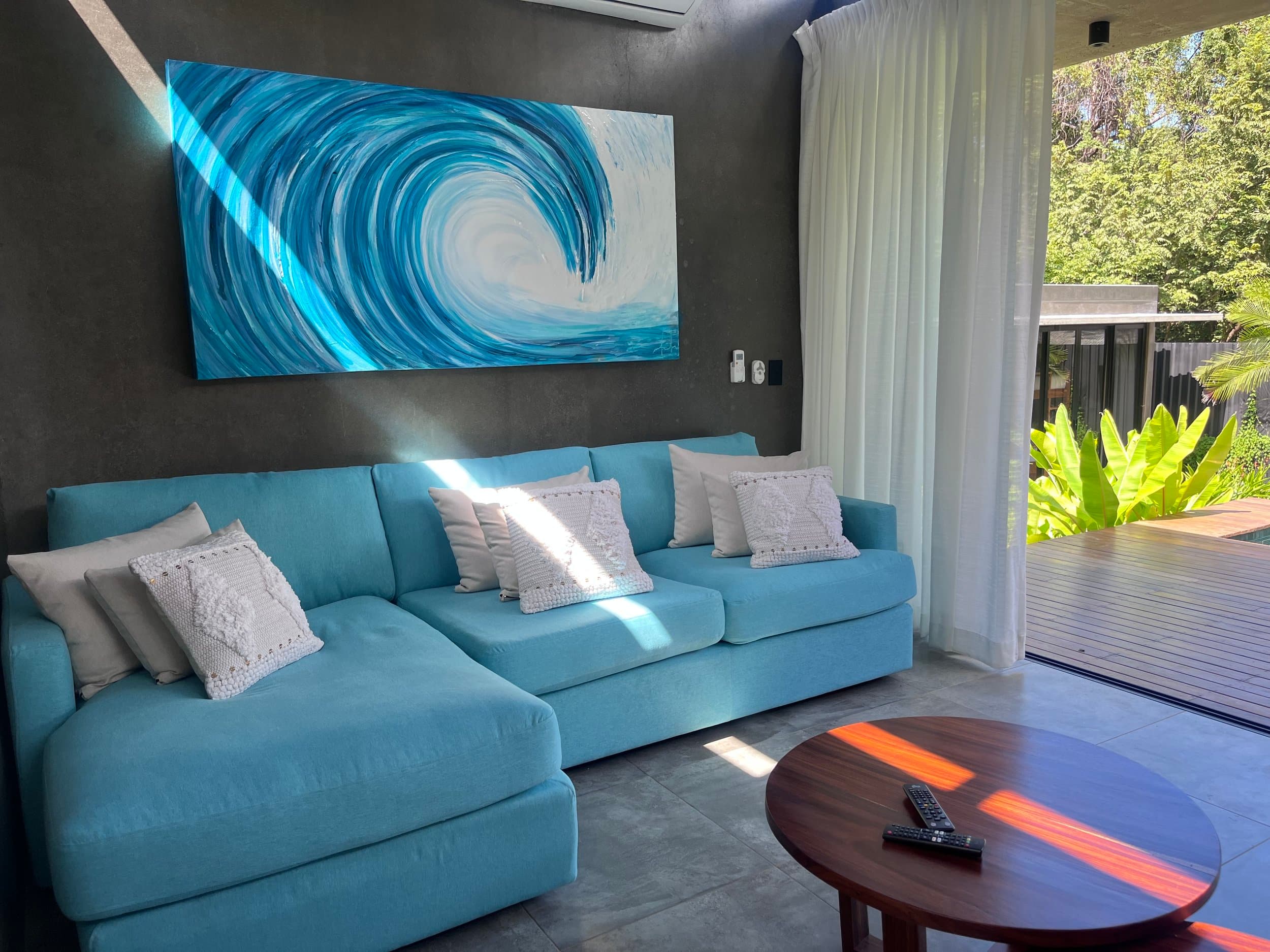 An original painting by Malu Moreira installed in a home — collected work 19, Guanacaste, Costa Rica
