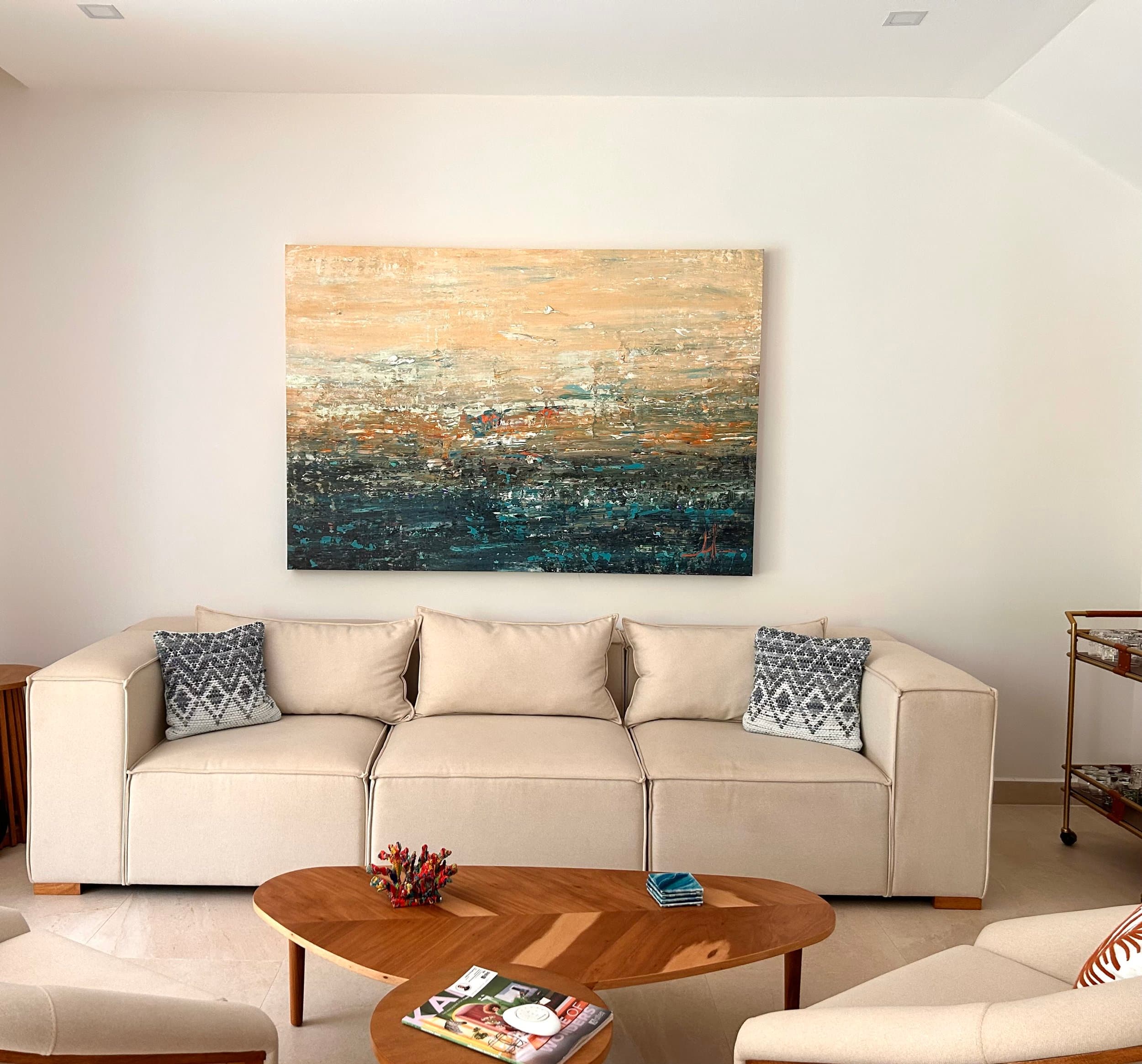 An original painting by Malu Moreira installed in a home — collected work 38, Guanacaste, Costa Rica