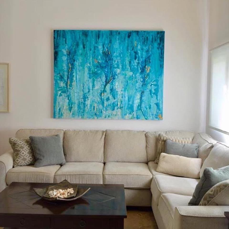 An original painting by Malu Moreira installed in a home — collected work 52, Guanacaste, Costa Rica