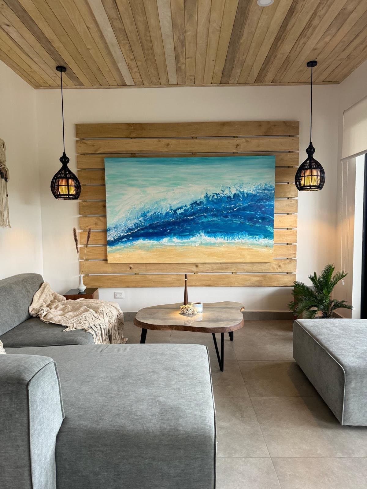 An original painting by Malu Moreira installed in a home — collected work 53, Guanacaste, Costa Rica