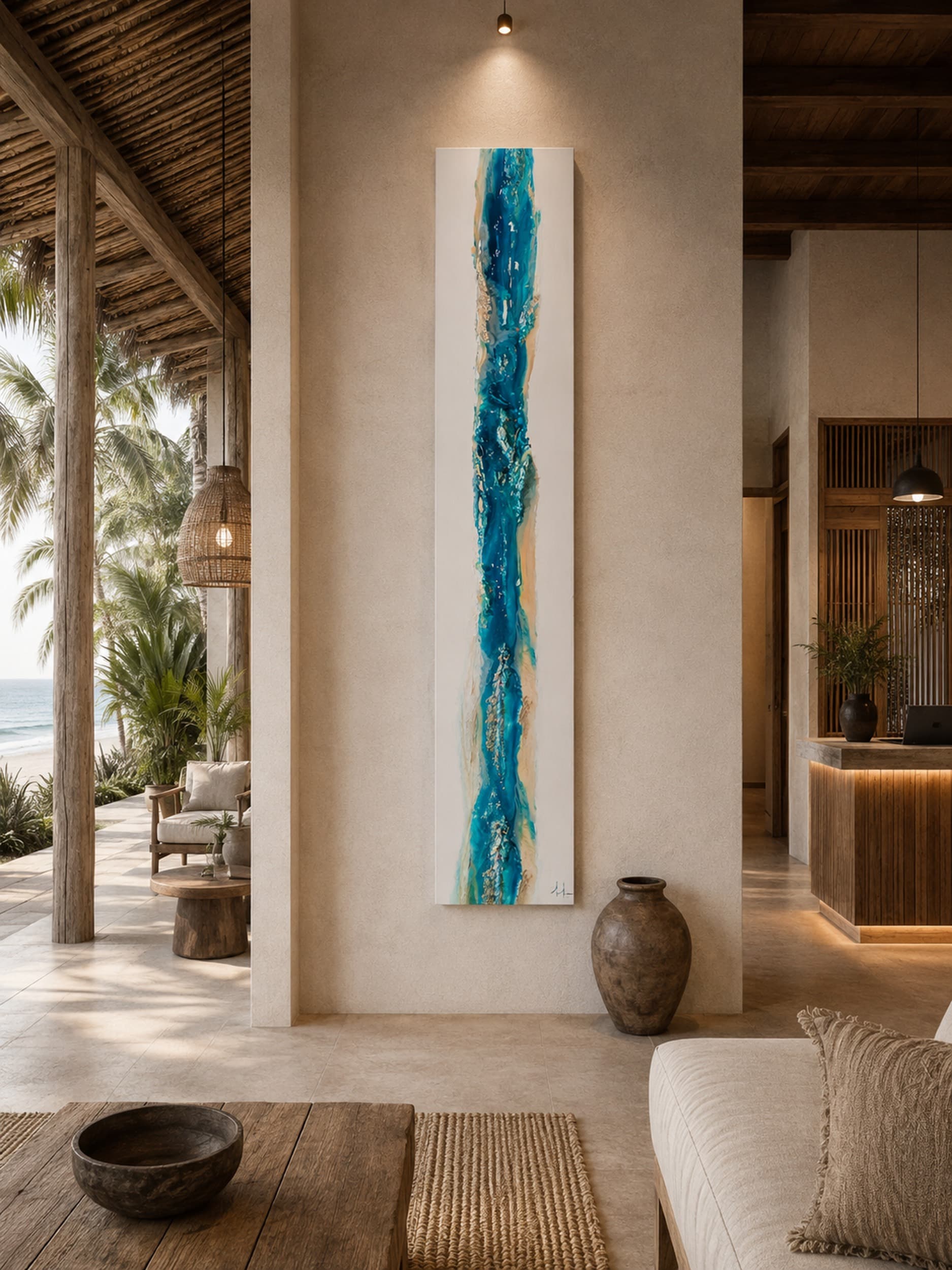 An original painting by Malu Moreira installed in a home — collected work 25, Guanacaste, Costa Rica