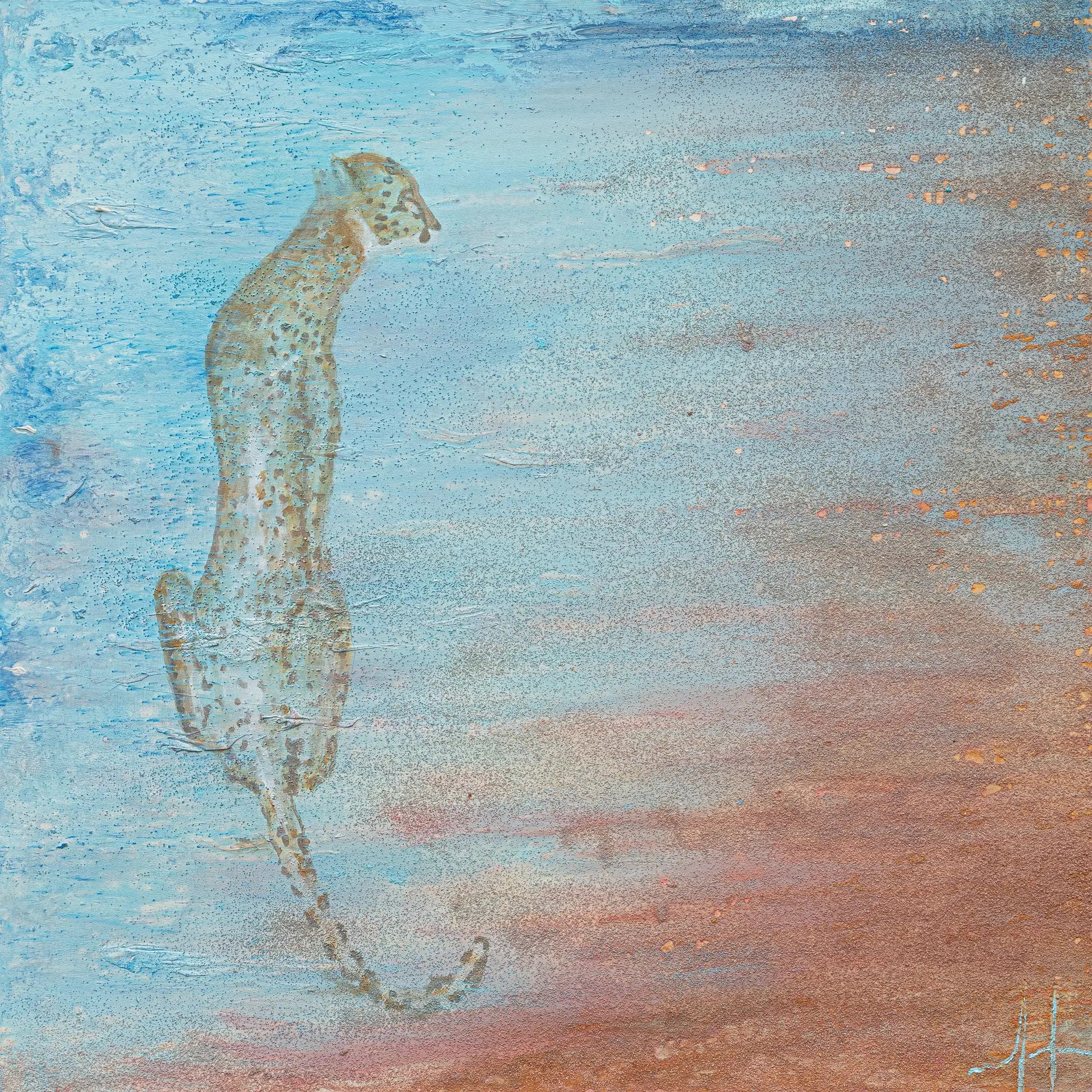 Blue Jaguar — original acrylic on canvas by Malu Moreira, 122 × 122 cm (48" × 48")