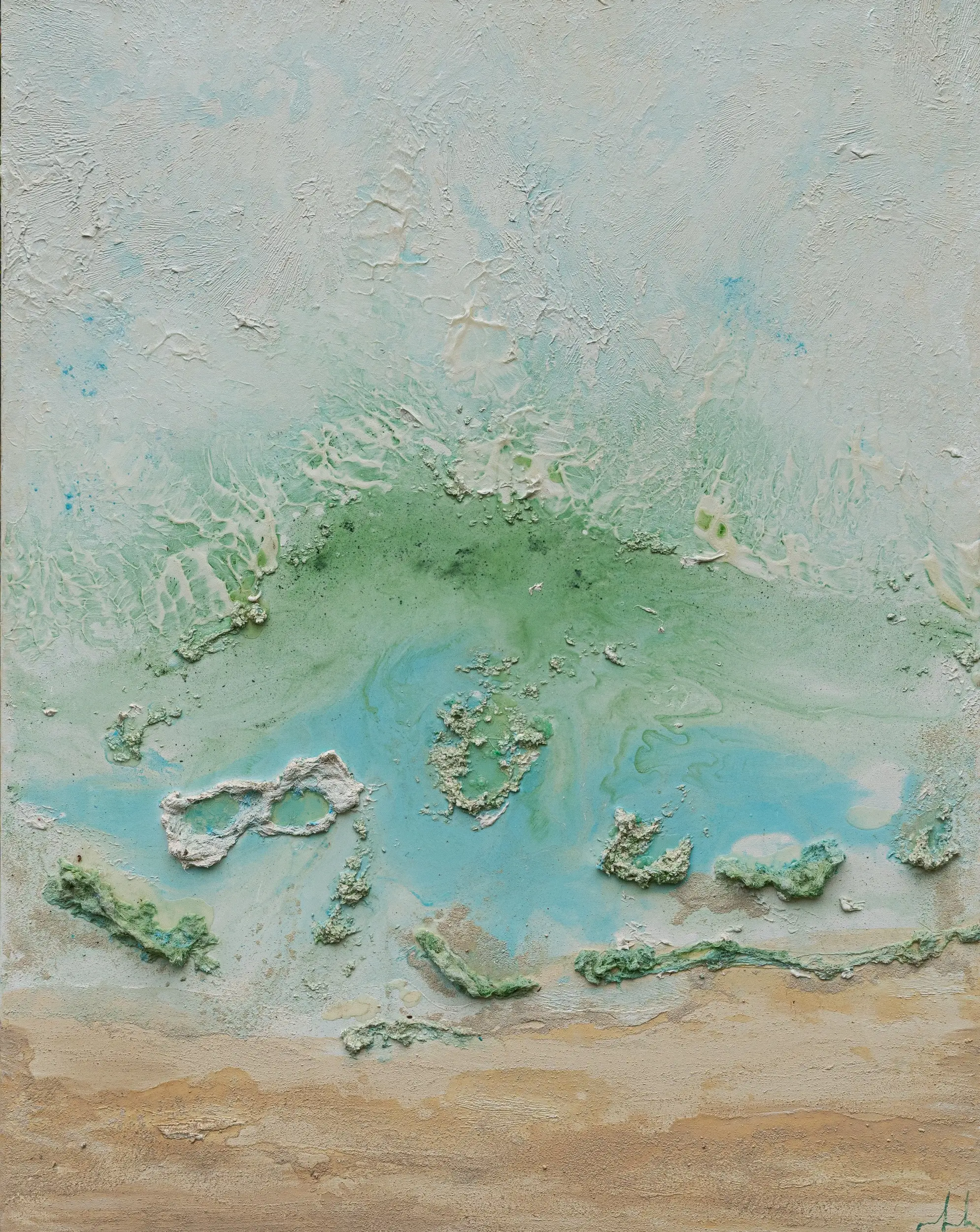 Rio Perdido — original acrylic on canvas with brazilian semi-precious stones by Malu Moreira, 110 × 150 cm (43.3" × 59.1")